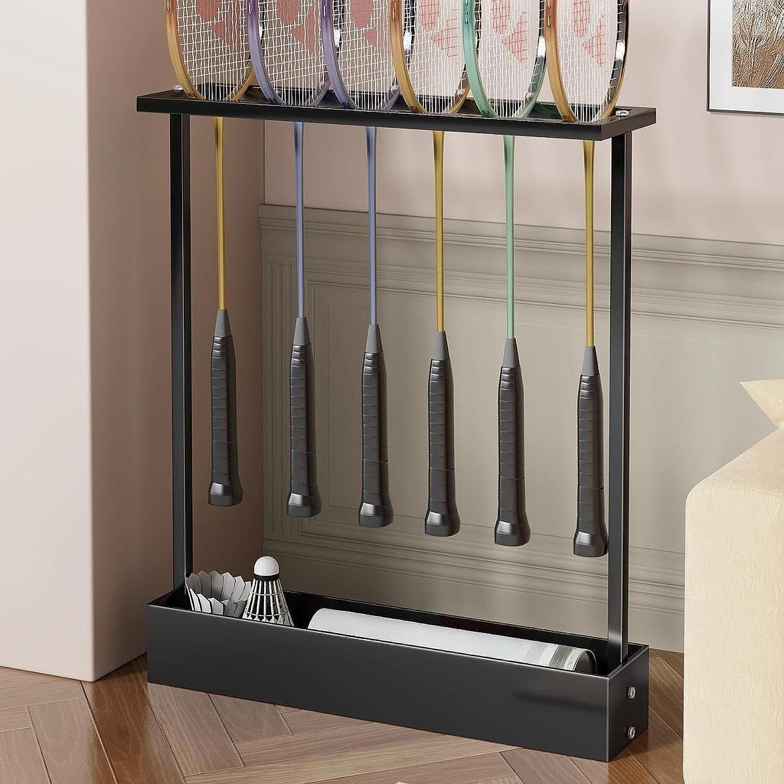 Porta Racchette Tennis Organizer Metallo Espositore Accessori Sportivi Stand Solido Gestione Spazio Adatto per Casa Palestra Spazi