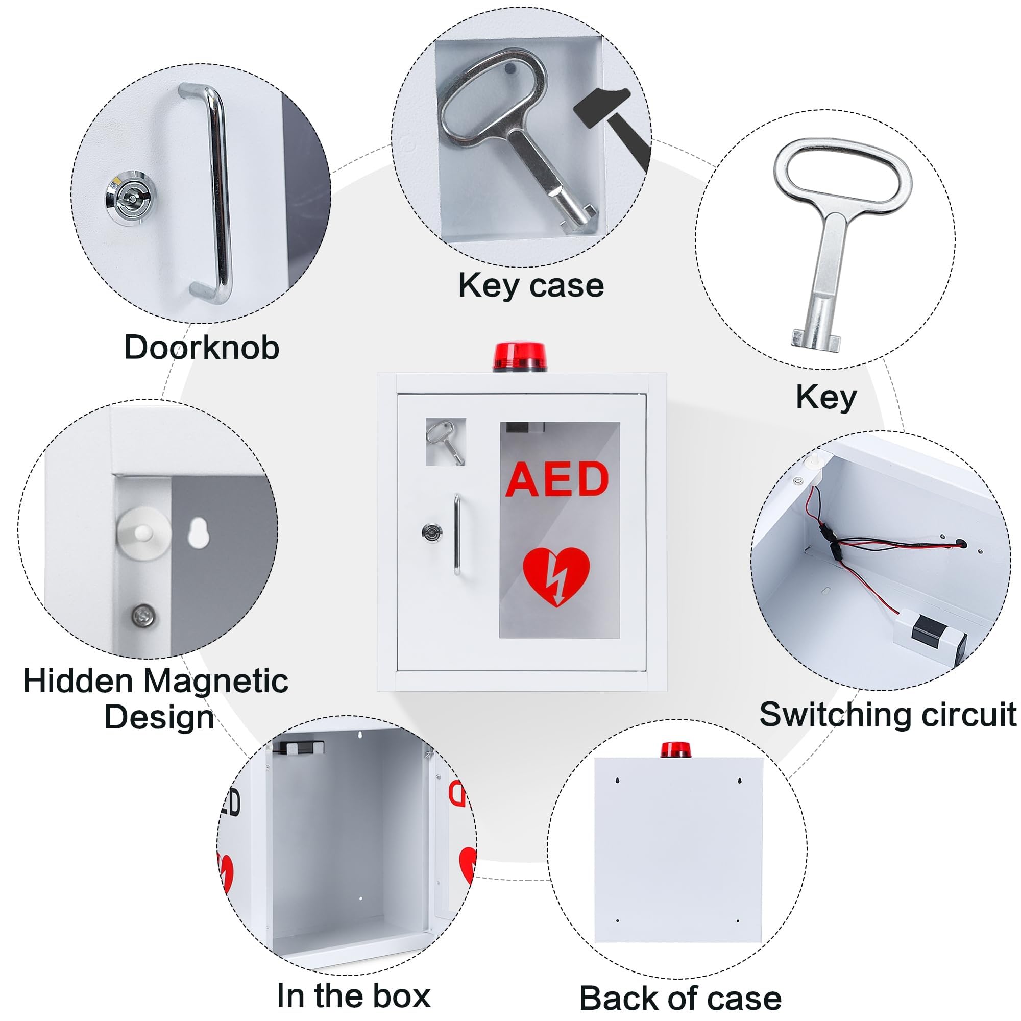 Wandmontierter AED Aufbewahrungsschrank mit Alarm und Schloss für Zuhause und Büro Defibrillator Sicherheit