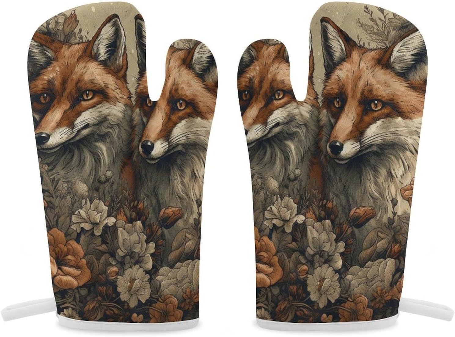 2 Pcs Oven Mitts Heat Resistant Kitchen Gloves Soft Safety Animals and Flowers Oven Glove for Microwave, Barbecue