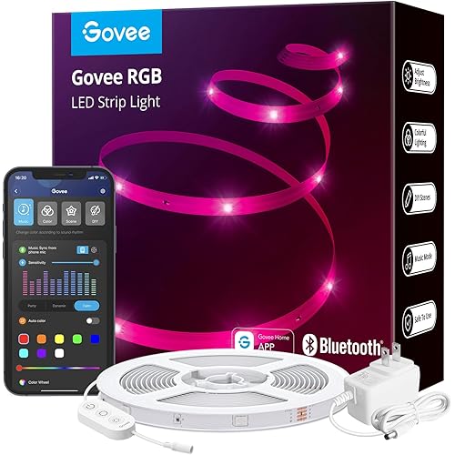 Govee 130ft LED Strip Lights, Bluetooth RGB LED Lights with App Control, 64 Scenes and Music Sync LED Lights Strip for Bedroom, Living Room, Party, ETL Listed Adapter (2 Rolls of 65ft)