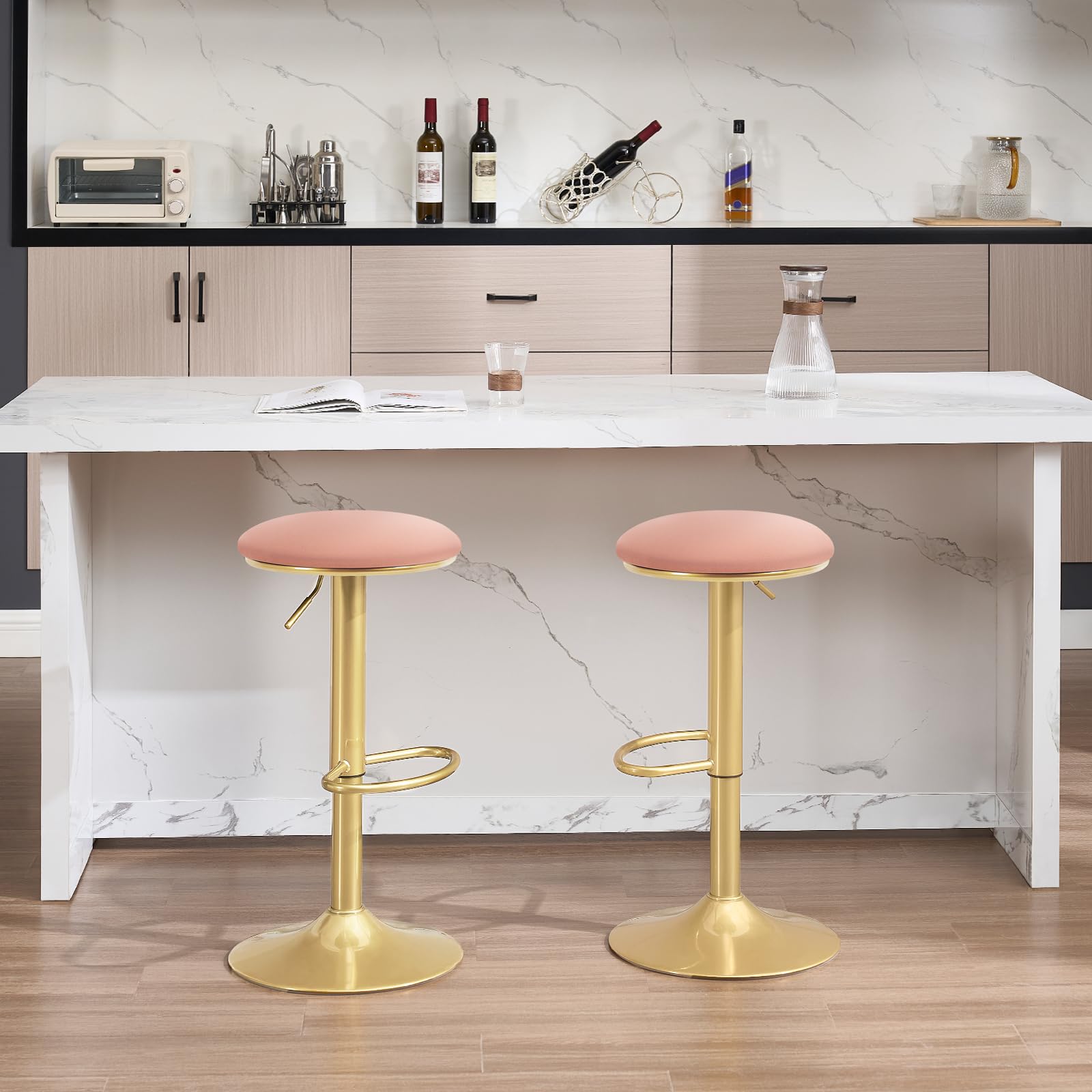 WOLTU Taburetes de Bar Juego de 2 con Reposapies Terciopelo, Rosa