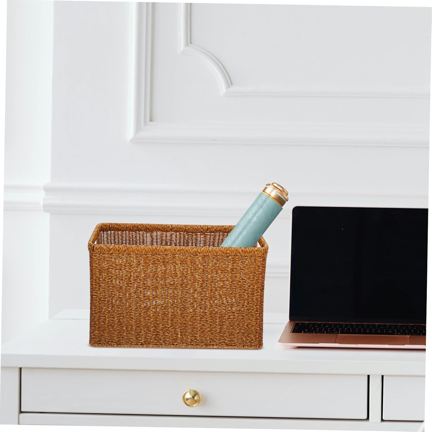 Handwoven Document Organizer Stylish File Holder for Desk Multi-purpose Magazine Storage Basket for Office Home and School and Practical Design Dark Brown