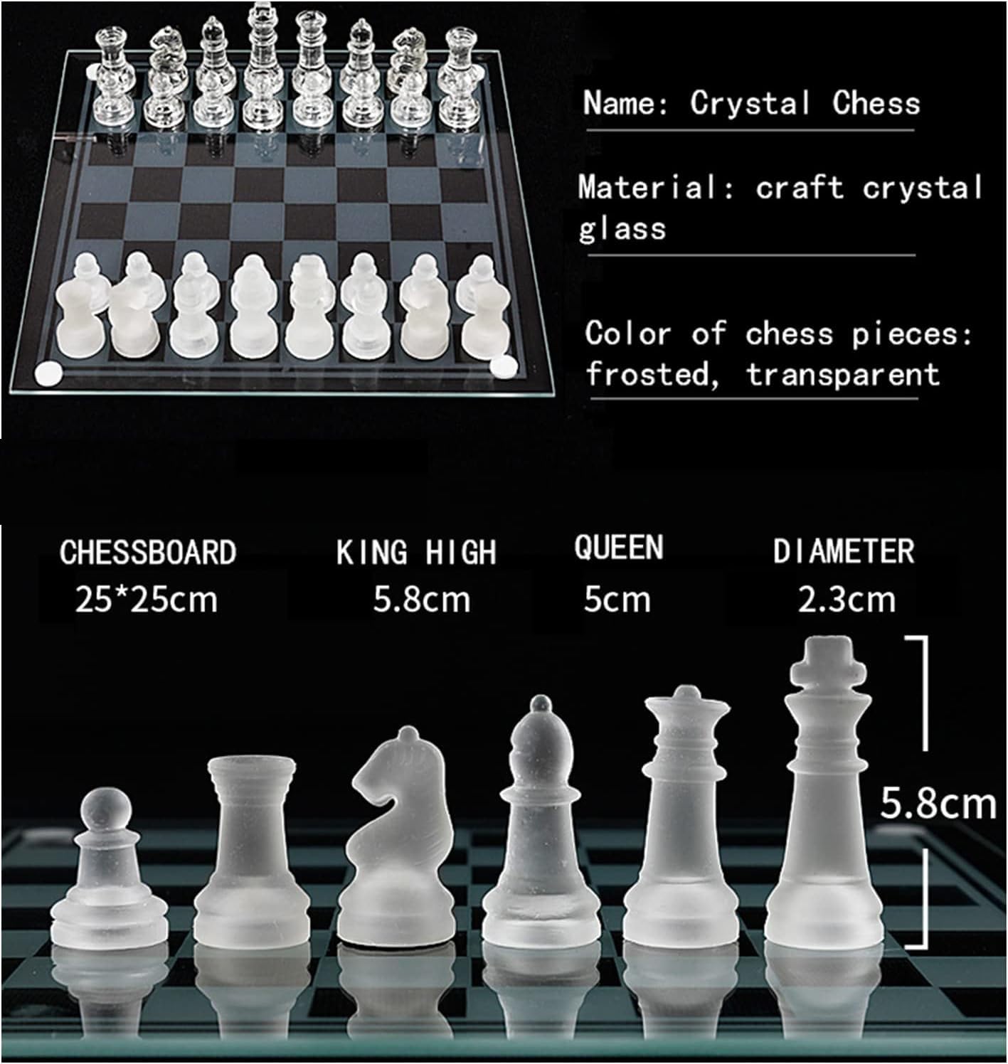 Glas Schachspiel Hochwertig 25 × 25 cm Tragbares Reiseschach Anfänger Schachspiel Schachbrett Schachset Chess Board Schach für Kinder und Erwachsene