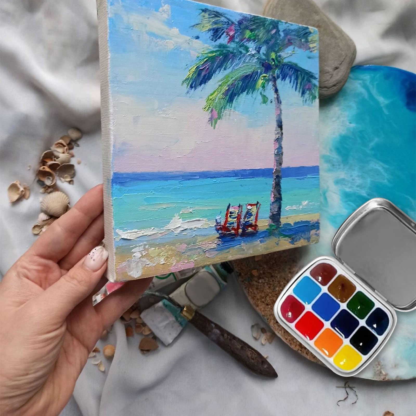 4 Mini-Aquarell-Blechdosen Mit Palette – Portable Farbaufbewahrung Für Unterwegs (bunt, 12 Mulden)