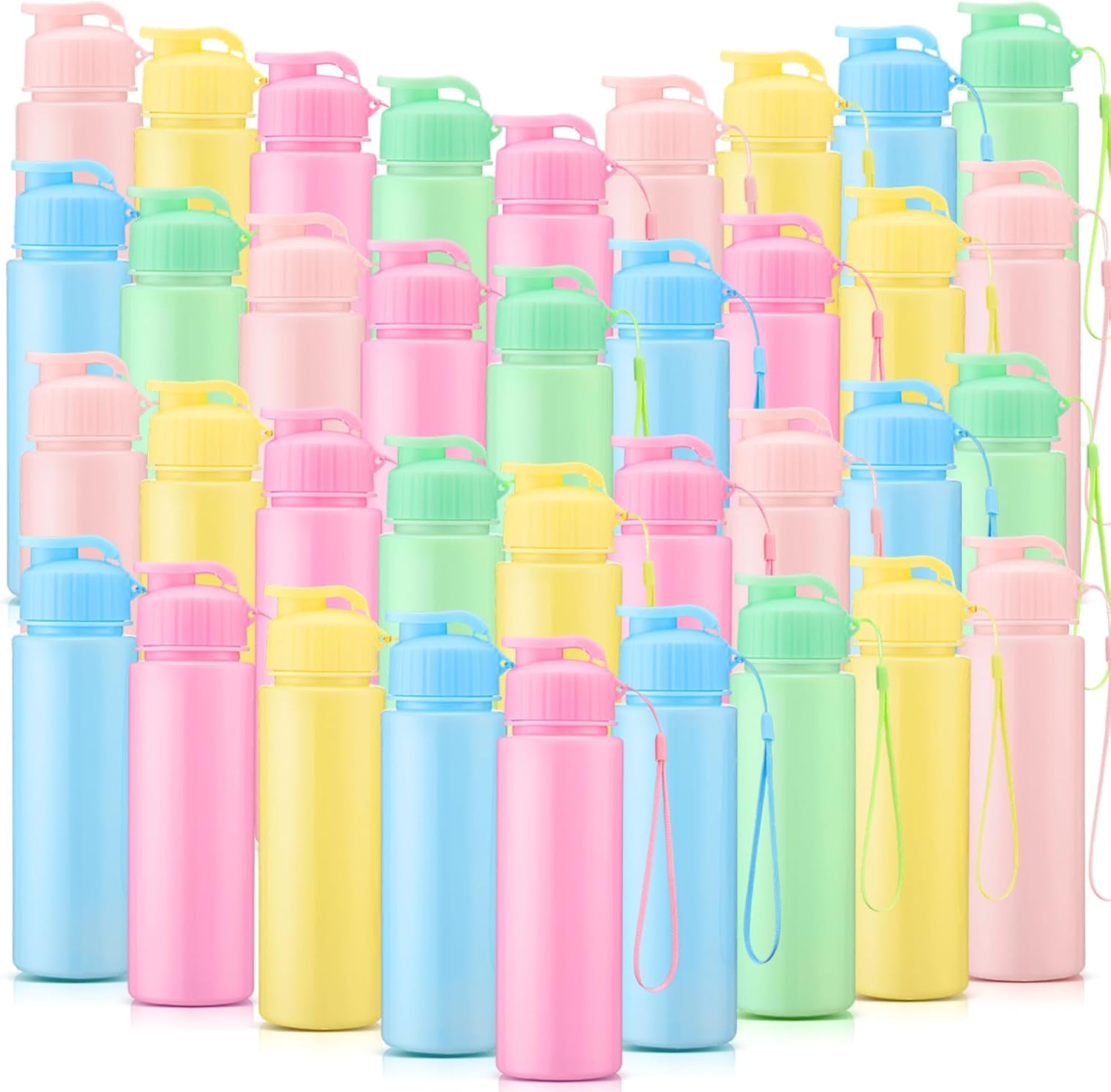 Domensi 50 Pieces Plastic Water Bottle Bulk 17 oz Sports Adults Reusable Large Water Bottles with Leak Proof Flip Top for Adults Fitness (Solid Pastel)