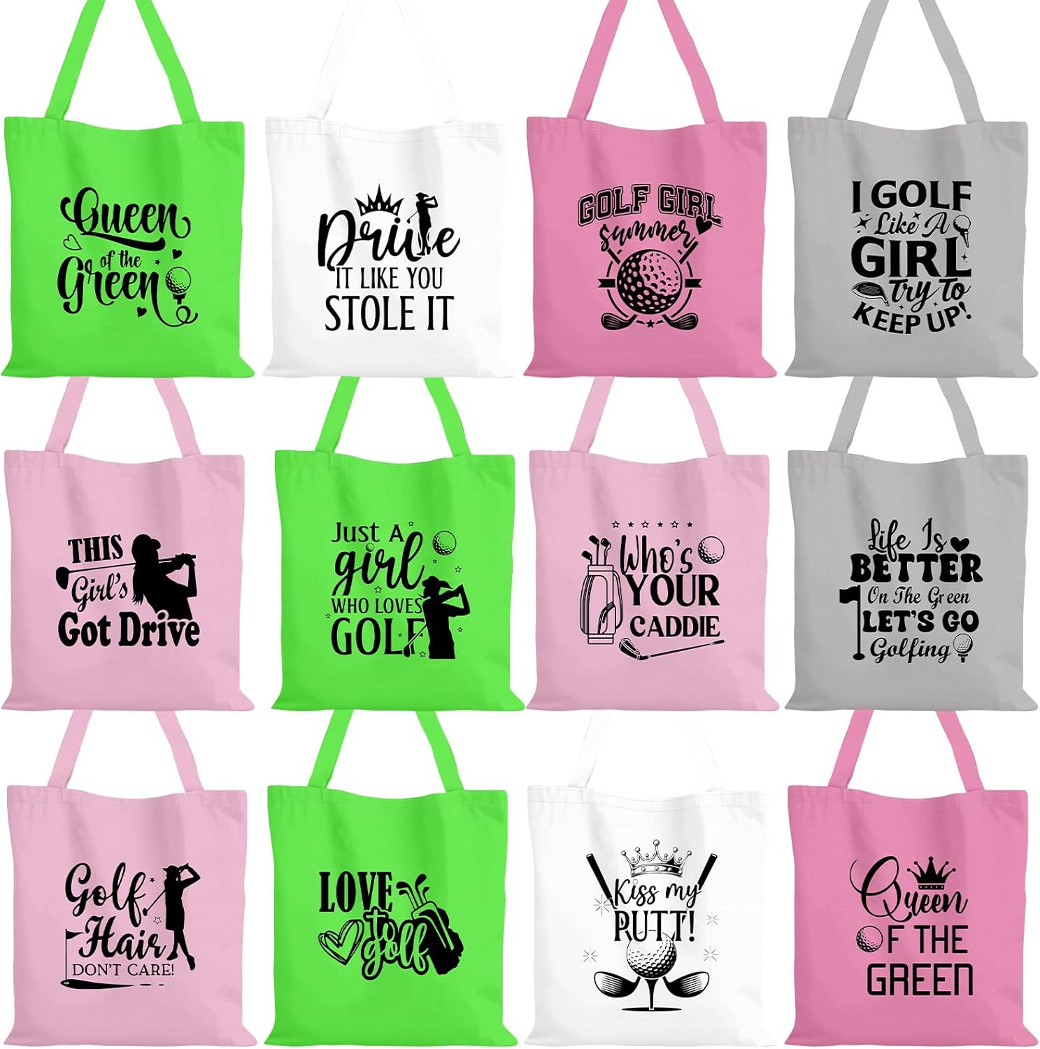 12 Pcs Golfer Gifts Bulk Canvas Totes Bags 16 x 14 Inches Golf Theme Shopping Bags Reusable Grocery Handbags for Women Golfing Accessories for Golfers Lovers Gifts