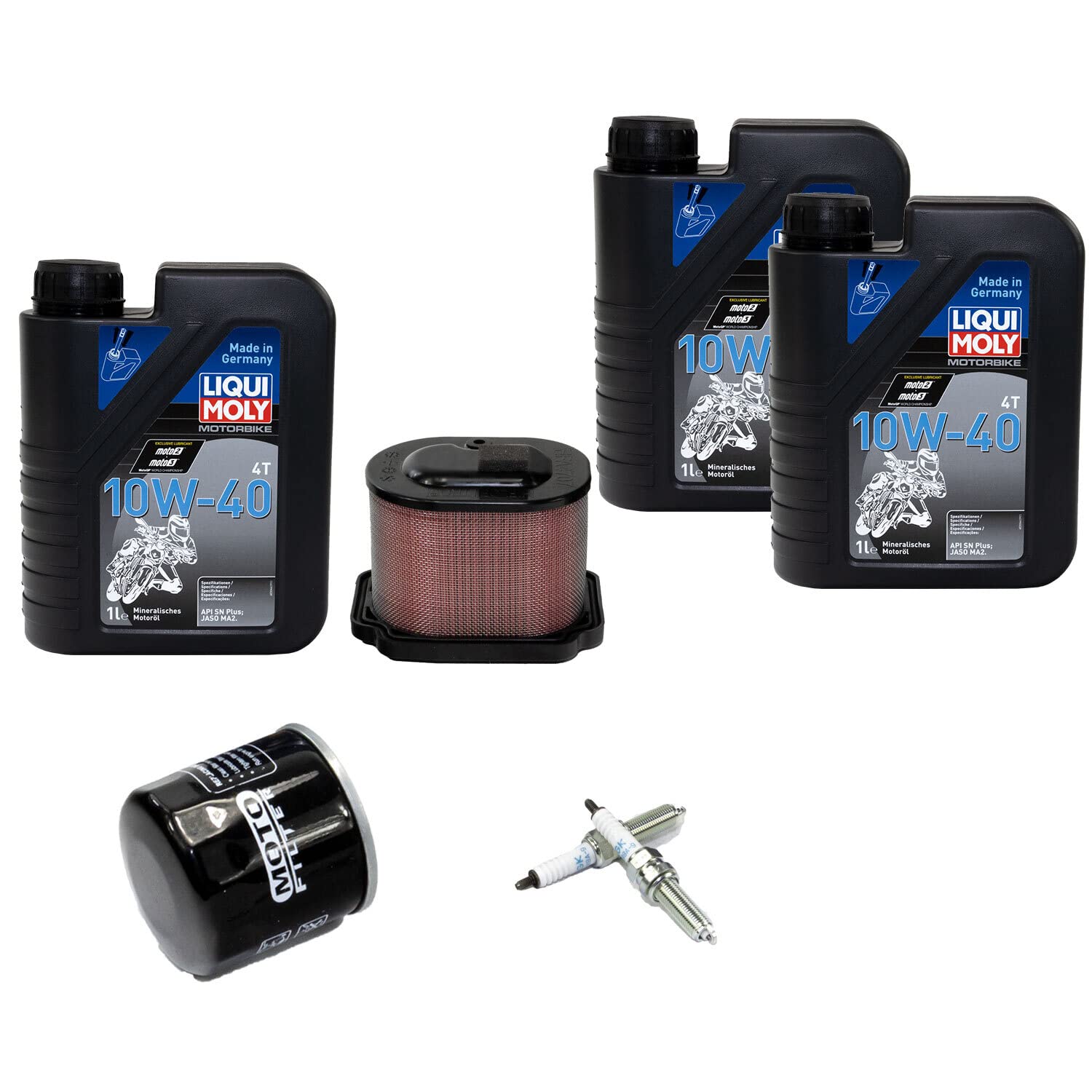 Wartungspaket Öl 3L + Luftfilter + Ölfilter + Zündkerzen für Yamaha MT-07 700 MT07 RM04 BU21 RM331 RM141 RM182 Bj 2014-2022