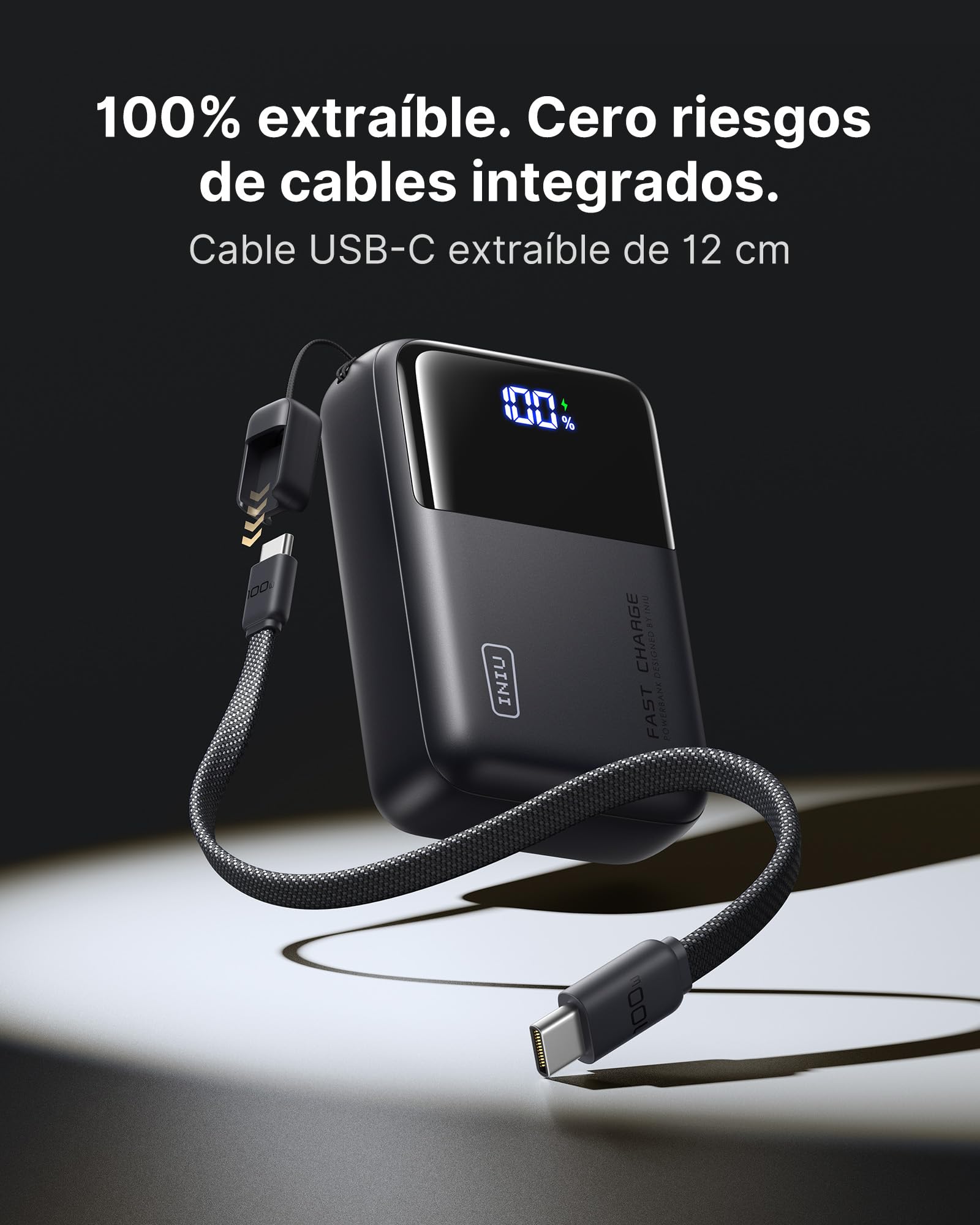 INIU Laptop Power Bank, Pequeño 25000mAh 100W Carga Rapida Batteria Externa | Cable USB C Desmontable, Apto para Avión de Viaje, Bateria Portatil para MacBook, Steam Deck, iPhone 17, Samsung, iPad etc