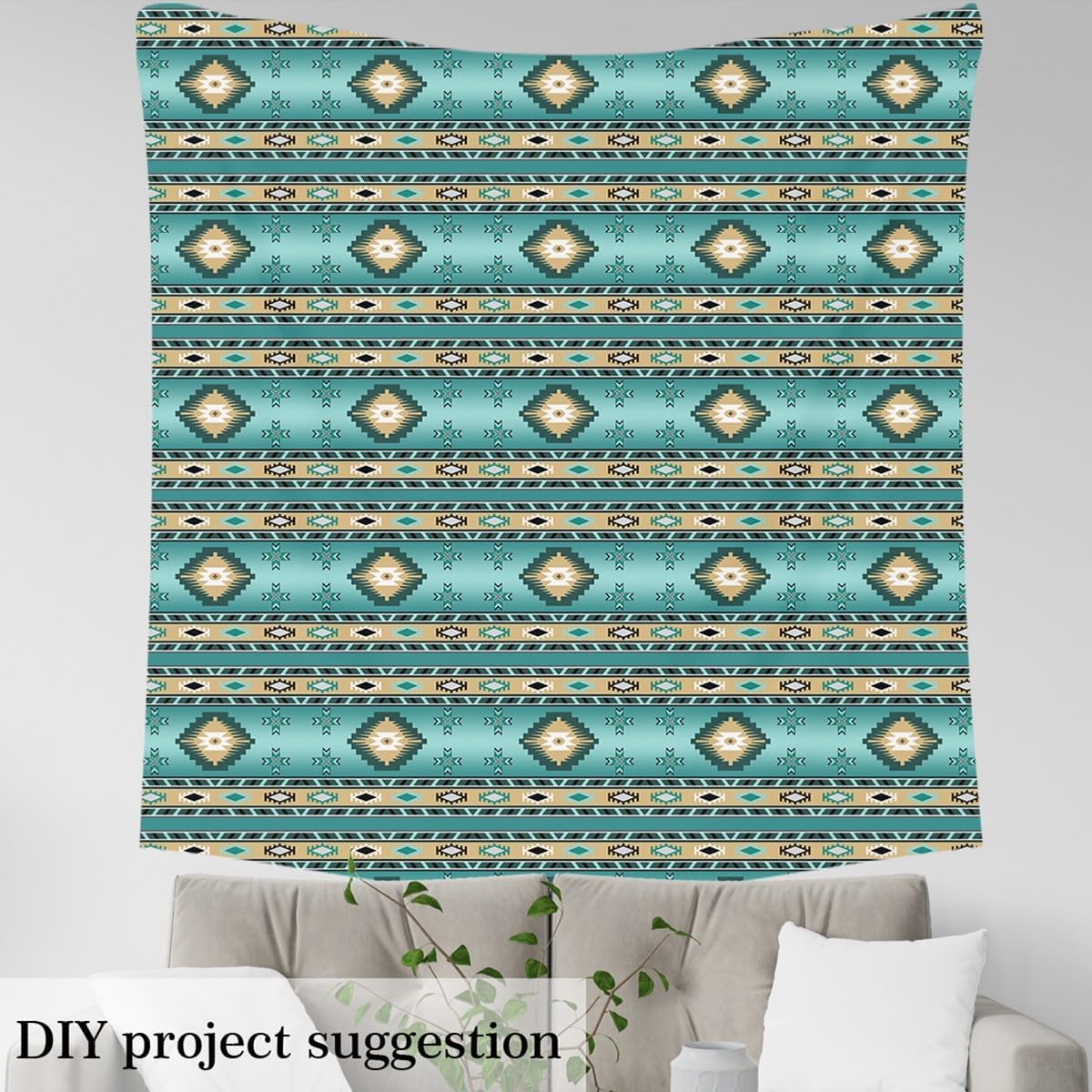 Erosebridal Southwest Native Fabric by the Yard Southwestern Geometric Upholstery Fabric for Chairs Tribal Country Mexican Aztec DIY Art Material Ethnic Diamond Pattern,2 Yards,Teal Yellow