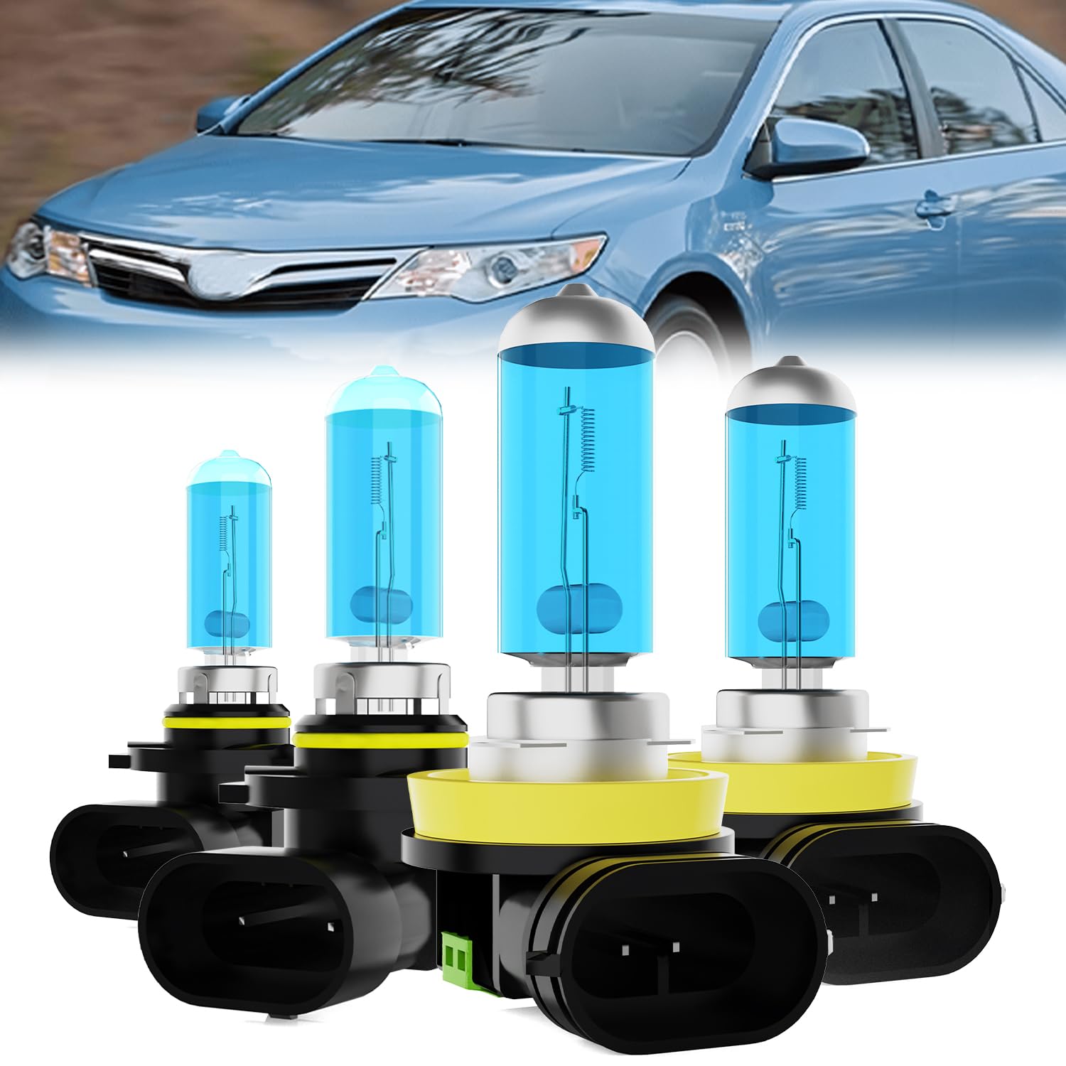 Headlight Bulbs Fit For Toyota Camry 2007-2017, 9005 High Beam + H11 Low Beam Halogen Bulbs, 6000K White Light, Plug and Play, Pack of 4