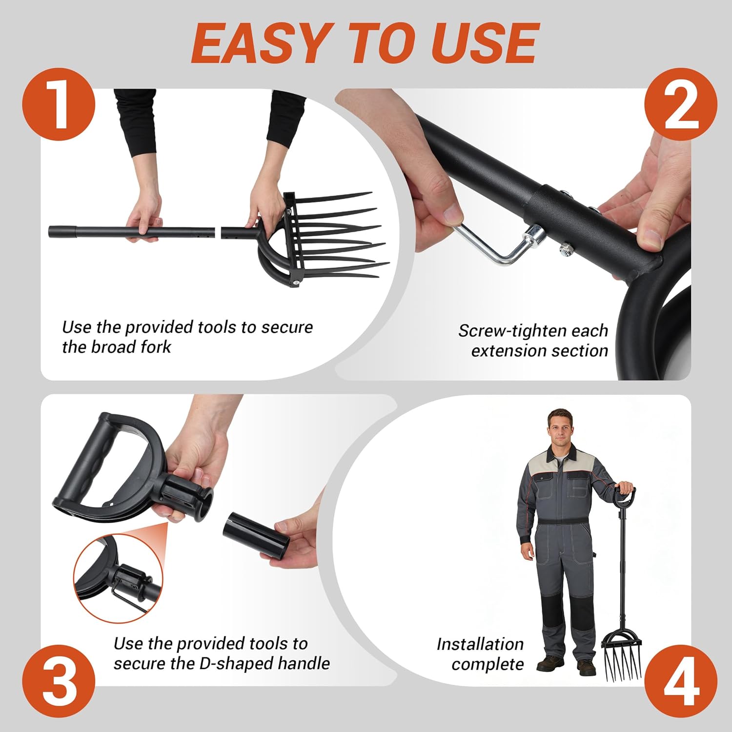 Broad Fork Garden Tool, Heavy Duty 5+4 Sharp Tines BroadFork Hand Tiller Garden Pitchfork with Ergonomic Handles for Spading Digging Fork Gardening Cultivating Composting and Loosening