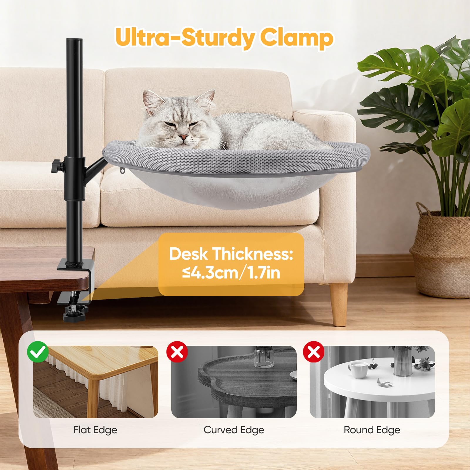 Lit de Bureau pour Chat, Panier Chat Bureau avec Rotation à 360° Hauteur Réglable, Tissu en Maille, Housse Lavable, Desk Bed for Cats pour Bureau à Domicile, Jusqu'à 19 kg (42 lbs)