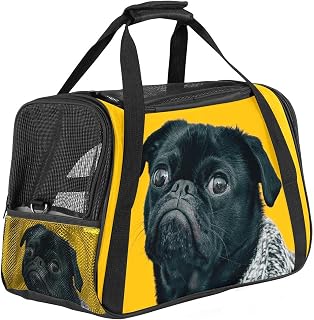 Bolsa de viaje portátil para mascotas, bolsa de viaje aprobada por aerolíneas para gato y conejo, con cara suave, divertida, color negro
