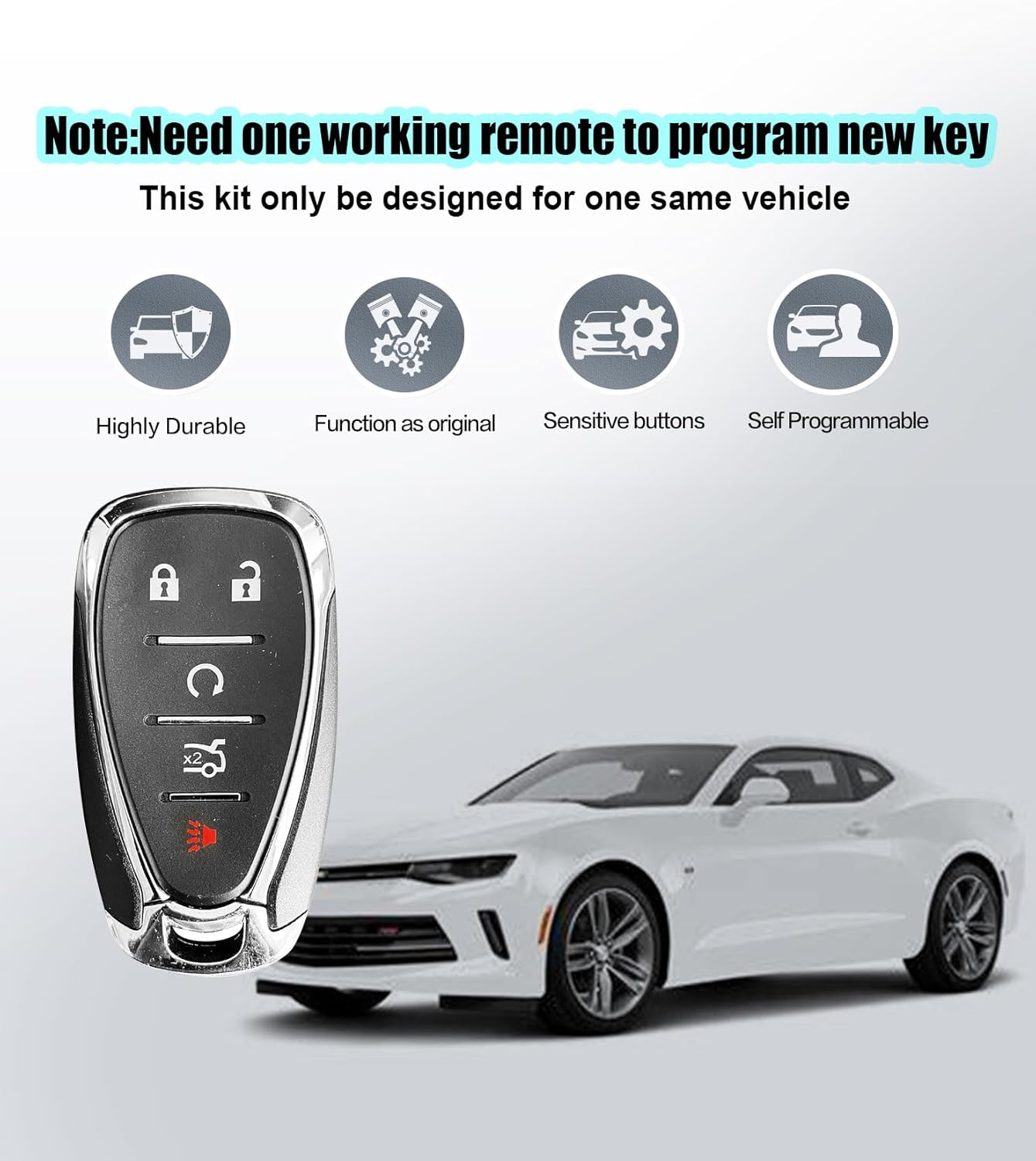 2pcs Smart Proximity Keyless Entry Remote Control Self Programmable Car Key Fob Replacement for Chevrolet Camaro Cruze Malibu 2016-2019 with FCC: HYQ4EA (2pcs self Programming Remote)