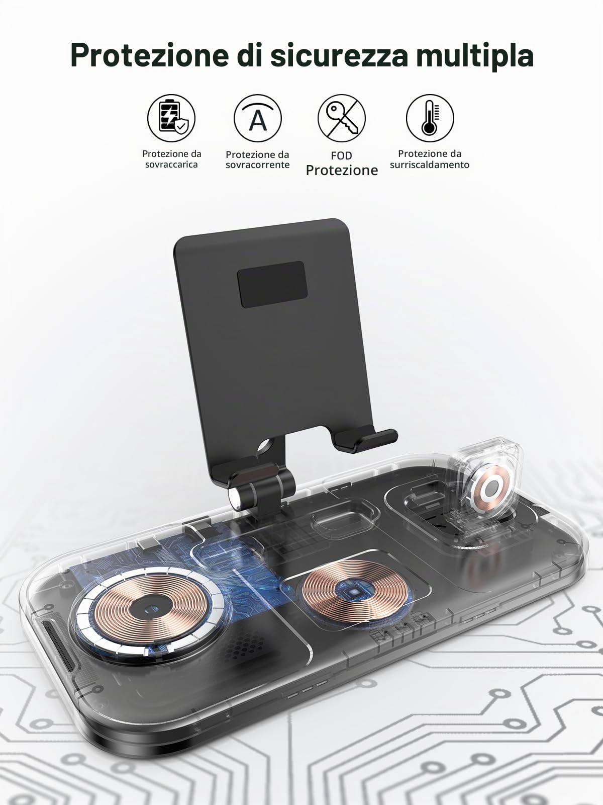 Caricabatterie a induzione per iPhone, caricabatterie wireless 4 in 1 per iPhone 15 Pro Max/14/13, stazione di ricarica per iPad, caricatore cablato per tablet, ricarica wireless per iwatch 9/8/7/SE,