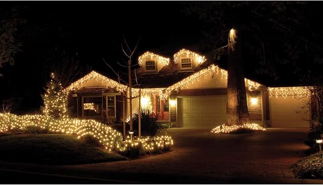 spot on dealz® 360 LED Xmas Snowing Icicle Lights LED 16.75m Cable 8 Function mains Powered operated premier Christmas decorations for indoor, outdoor hanging decoration thanksgiving light warm white