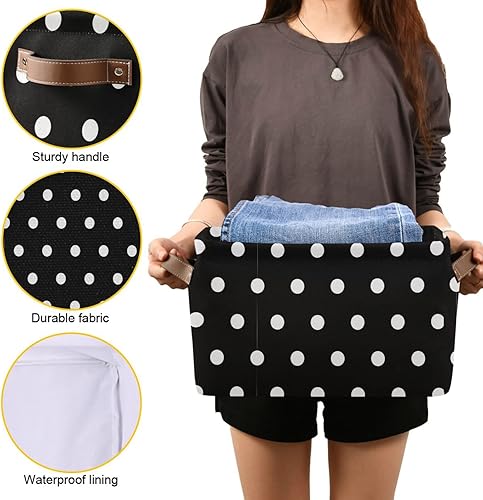 Miniatura 6 de Cesta de almacenamiento de lunares negros y blancos, cajas de almacenamiento de tela, cajas organizadoras, canastas grandes plegables con asas de