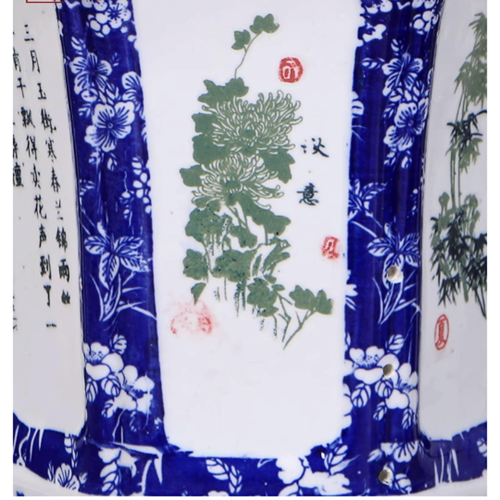 Dekoracyjna doniczka ceramiczna Jingdezhen, niebiesko-biała porcelanowa doniczka z otworem drenażowym i spodkiem, sześciokątna doniczka, glazurowana doniczka bonsai na storczyki, sukulenty, taras (21
