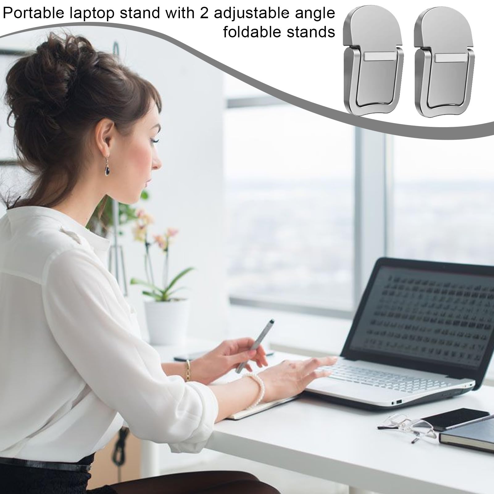Confezione da 2 mini supporto pieghevole per laptop, portatile ed ergonomico con design di raffreddamento migliorato, riser regolabile in altezza per tastiera Pro, wireless
