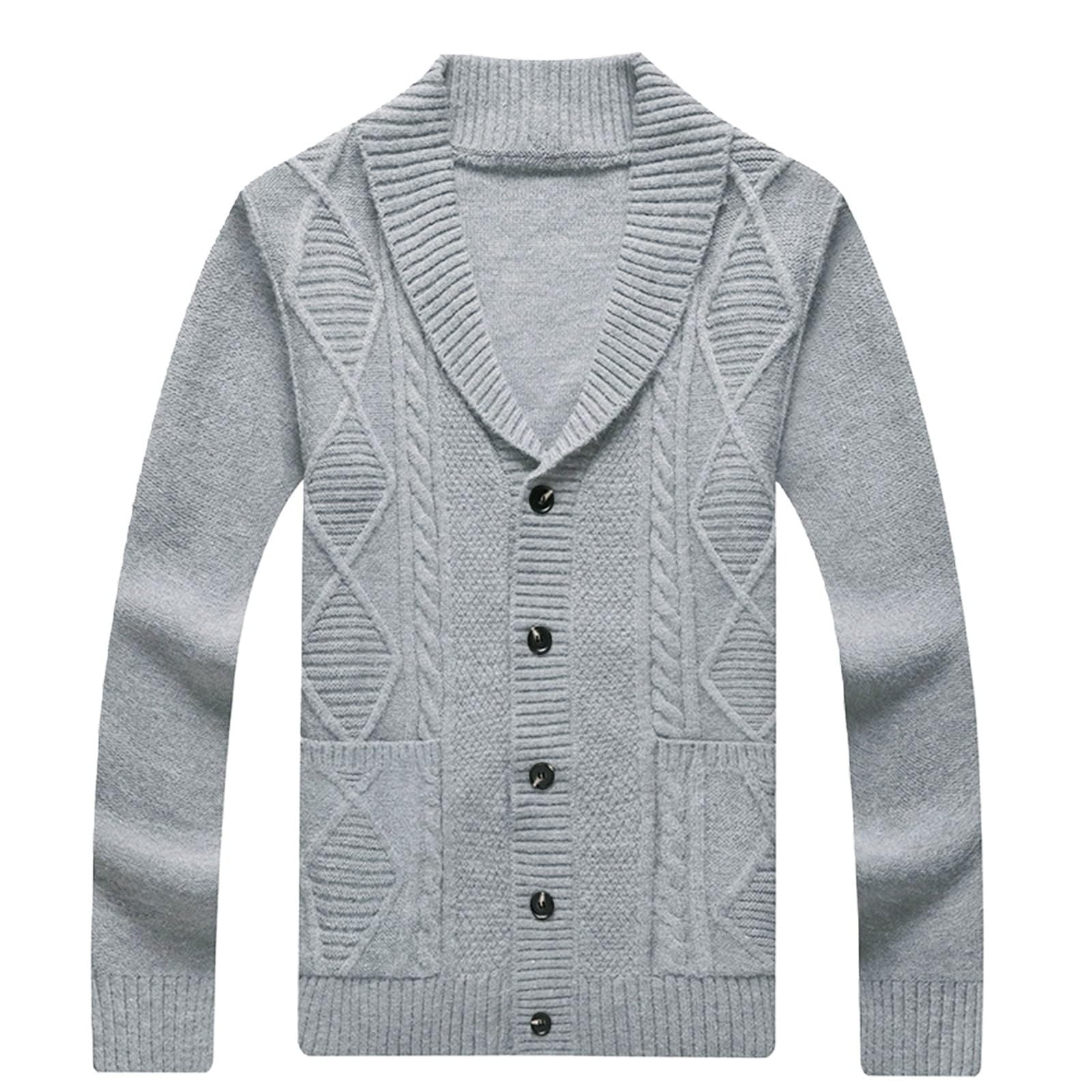 Cardigan Hombre Lana, Jersey Hombre Invierno Cuello con Solapa Manga Larga Cárdigan De Punto Cierre De Botones Chaqueta Invierno Holgado Casual para Otoño Invierno