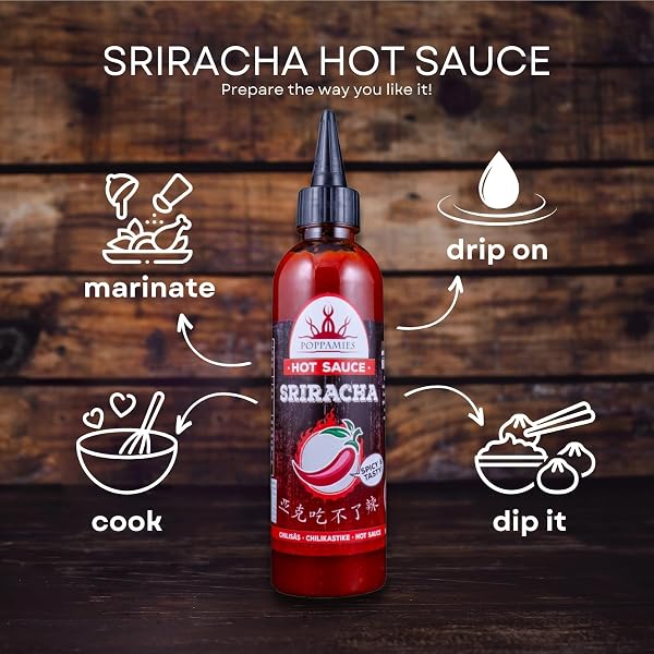 Poppamies Salsa piccante Sriracha - Salsa vincitrice - Senza glutine Vegano senza lattosio - Spezia: 4/10-275g - 3