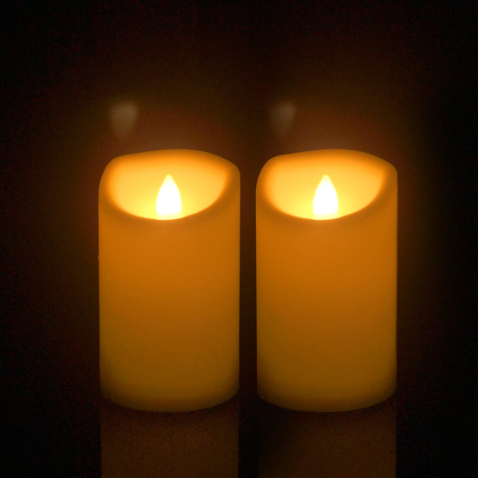 2 Pack Outdoor Battery Operated Candles with Timer (3x5 Inch) Waterproof Flameless Flickering Pillar Candles Plastic LED Fake Candle for Halloween Christmas Decoration Outside Lantern Festival Decor