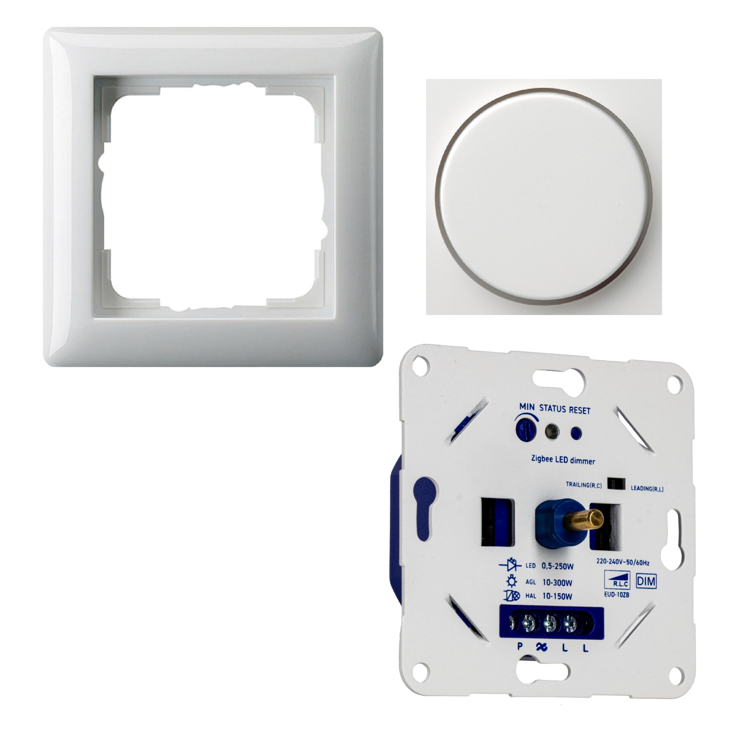 Zigbee 3.0 LED Dimmer Unterputz 300W -> Komplettset mit Gira-Standard 55 reinweiß glänzend <- Smart Home Drehdimmer kompatibel mit Philips Hue, Alexa & Google Home - Phasenabschnitt/Phasenanschnitt