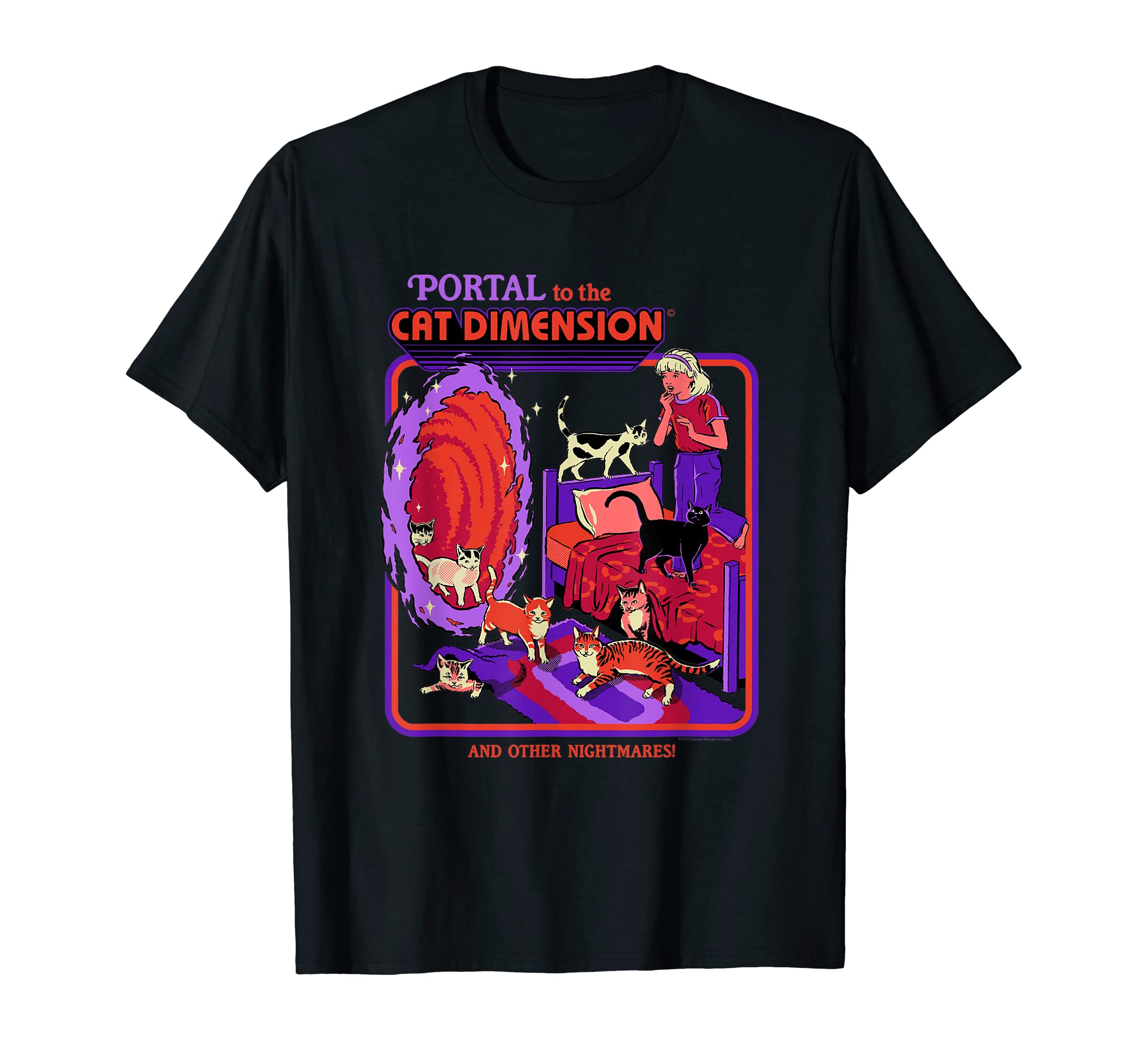 Steven Rhodes Cat Dimension Portal Retro Dark Humor Artist T-Shirt