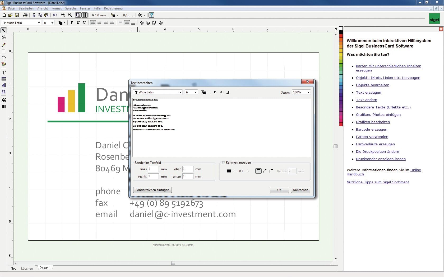 SIGEL SW670 BusinessCard Gestaltungs-Software für Visitenkarten, CD inkl. 200 Karten