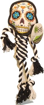 goDog Sugar Skulls Day of The Dead Rope Dog Toy, Chew Guard Technology - White, Large