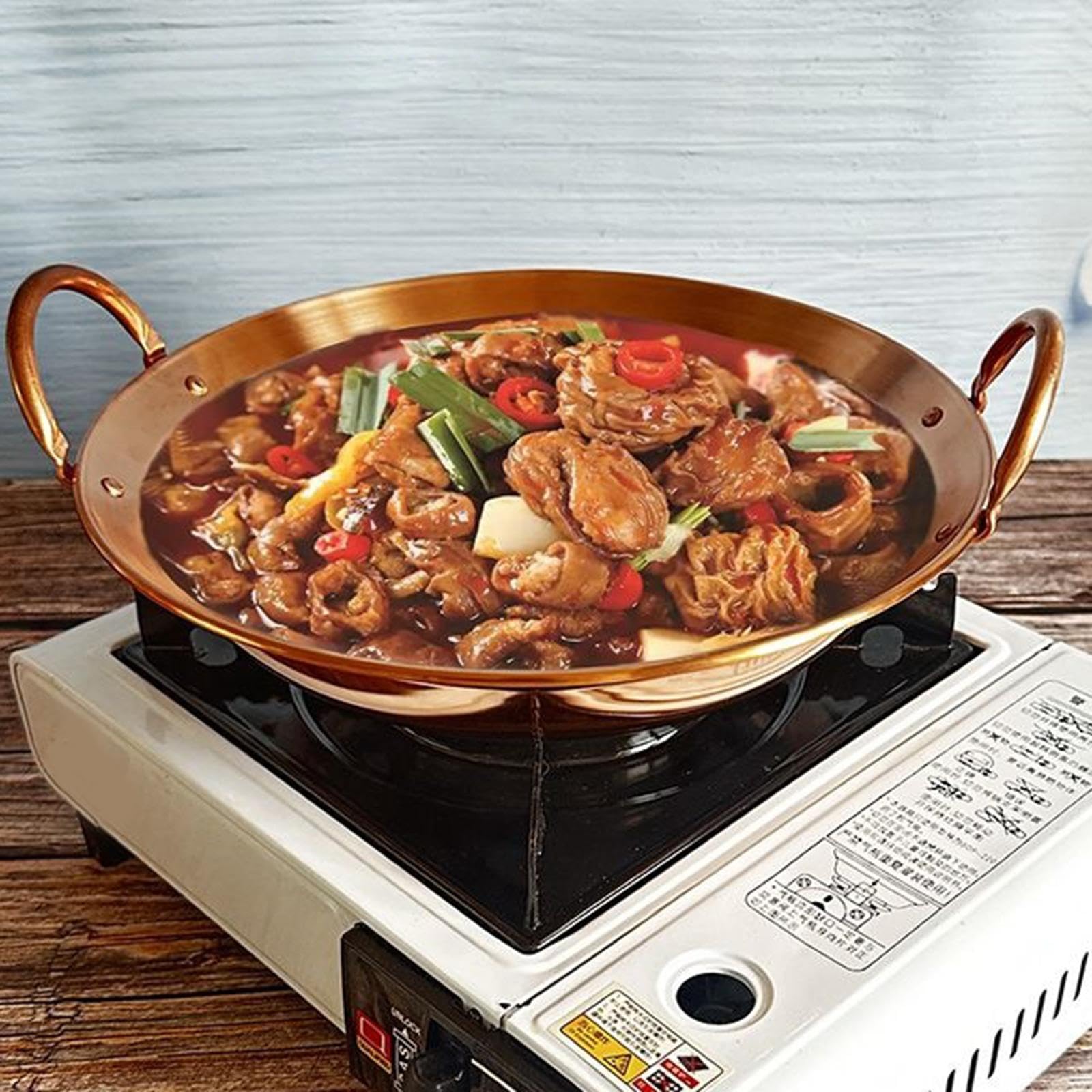 Kupfer Wok Kochgeschirr, Chinesisch, Leicht zu Reinigen, Vielseitiger Suppentopf/Wok für Partys, Restaurants, Camping, Großküchen, 24cm