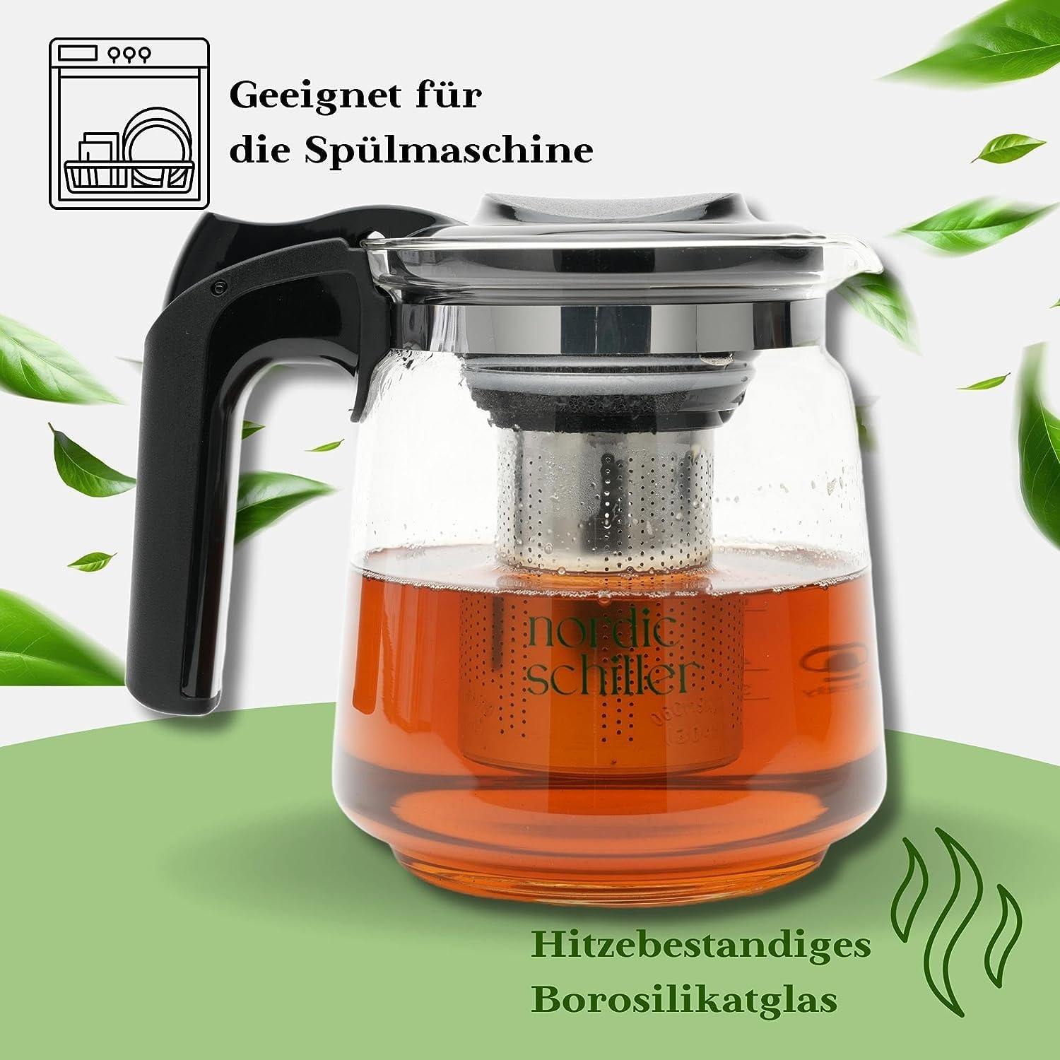 DMA-Z Teiera in Vetro Resistente al Calore Con Coperchio, 1500 ml, Filtro in Acciaio Inox, Termica, Tea Maker Con Colino