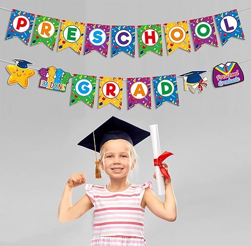Miniatura 5 de PTFNY Banner de graduación preescolar 2023 guirnalda de graduación preescolar 2023 para niños 2023 decoraciones de fiesta de graduación preescolar