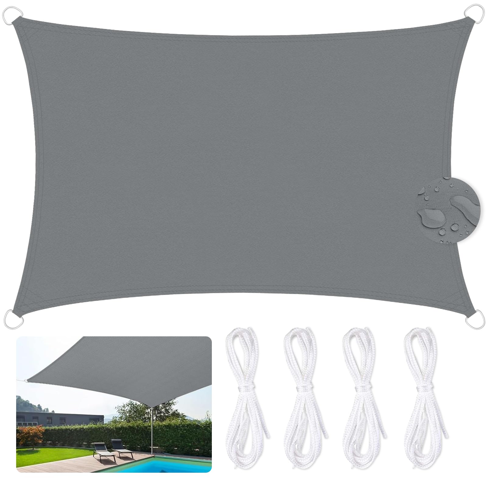 Voile d'ombrage polyester imperméable gris avec protection UV extérieure