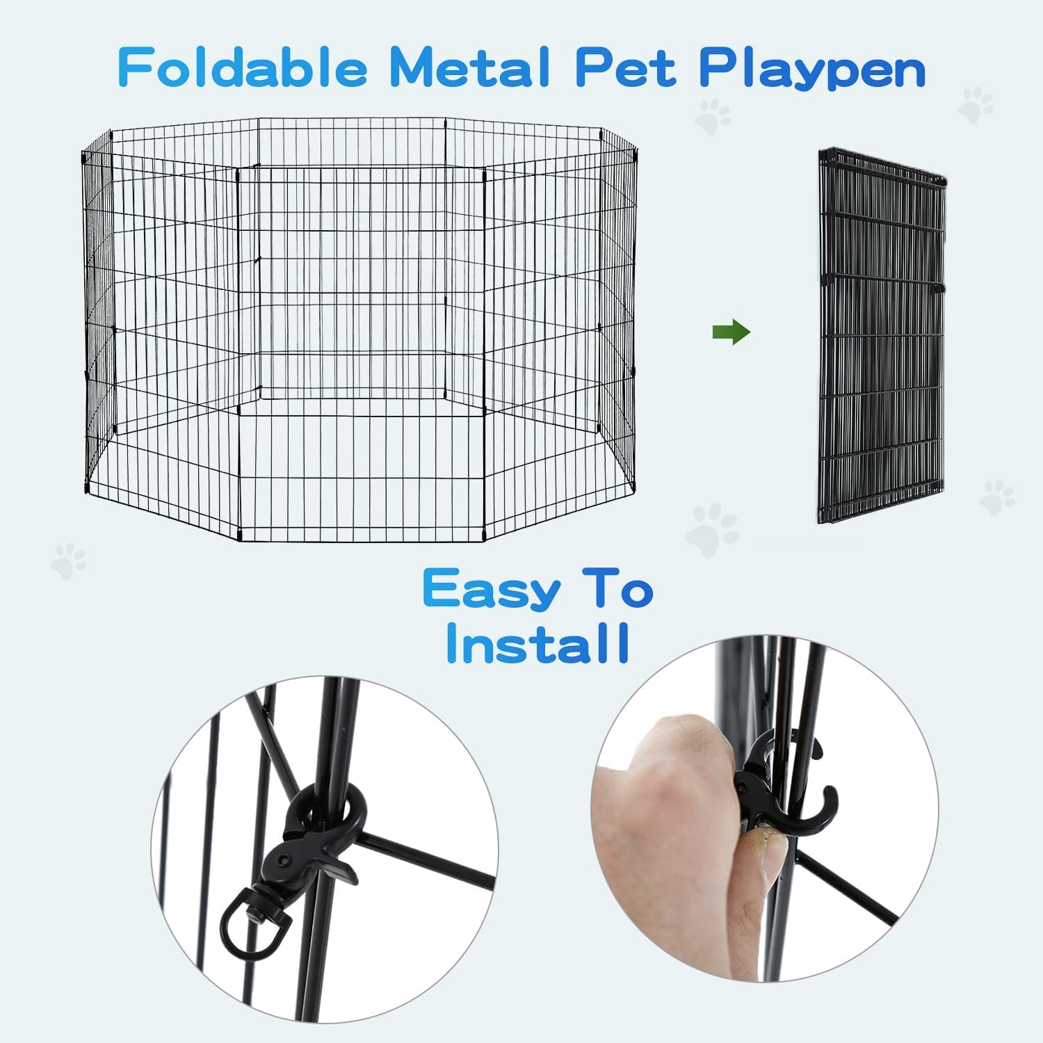 Pet Playpens for Dogs, Foldable Metal Wire Pet Fence Barrier, 8 Panels 36(H) Inches High Exercise Pet Dog Pen, Indoor Outdoor Dog Gate for Large, Medium and Small Pets