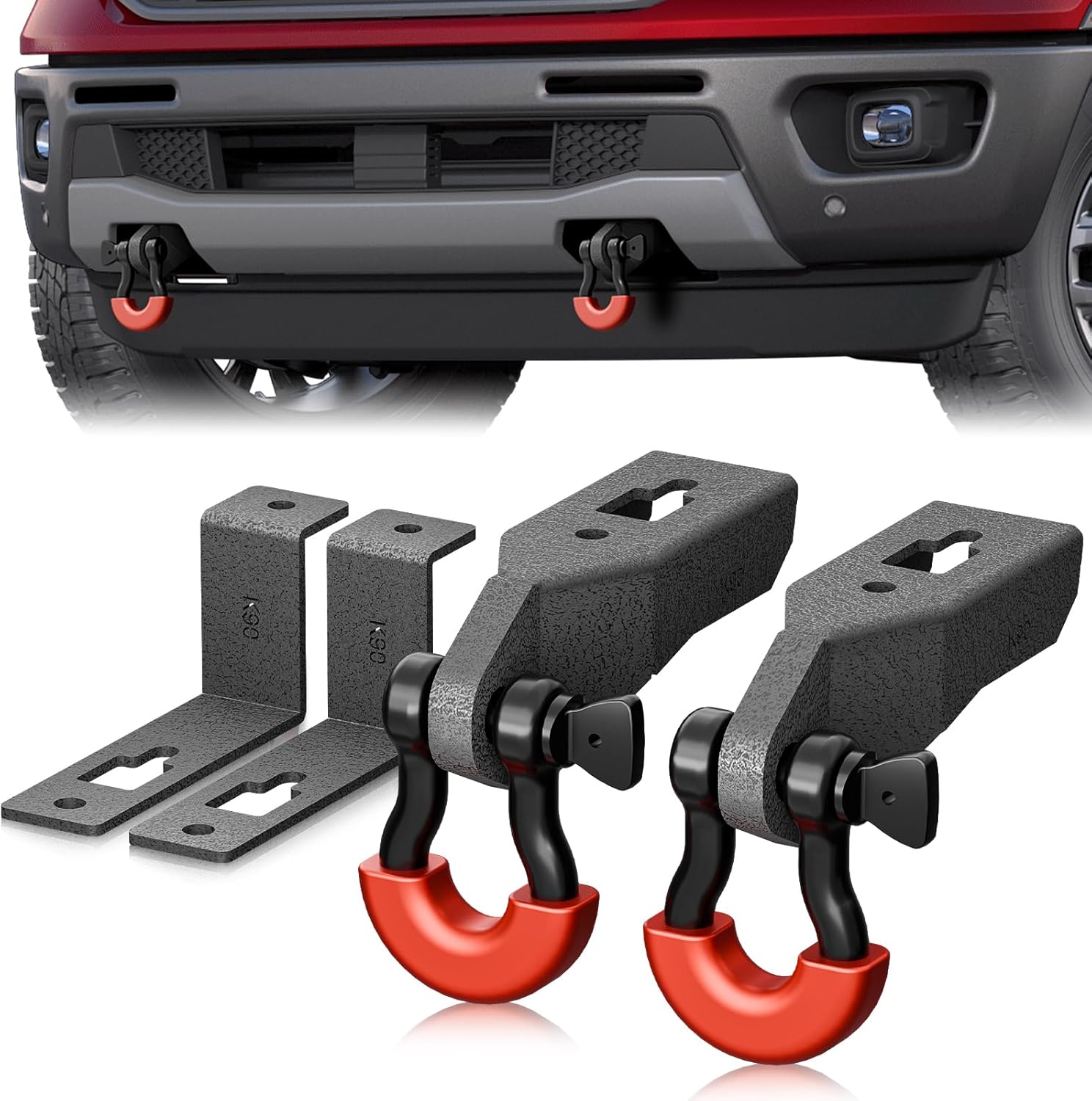 3/4" D-Ring Shackle Tow Hook Bracket: 2 Pack Front Tow Hook Mounting Bracket Fit for 2019 2020 2021 2022 Ford Ranger, with Mounting Hardware Kit for Off-Road Vehicle Recovery