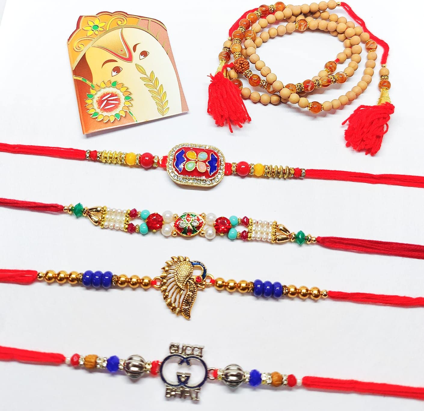 5 Rakhi Combo Set - Brother, Bhaiya Bhabhi & Kids Rakhi Pack with Roli Chawal Main View