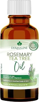 Dermaline Rosemary & Tea Tree Oil with Vitamin E Nourishing Scalp & Hair Oil for Dry Scalp Care, Healthier-Looking Hair & Skin, 2 Fl Oz