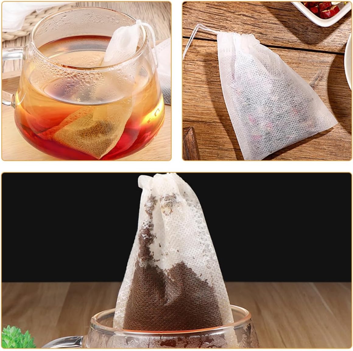 Disposable Drawstring Tea Filter Bags 12x14 Cm Non-woven Fabric Loose Leaf Infuser Pouches 100pcs for Brewing Tea, Coffee, and Spices