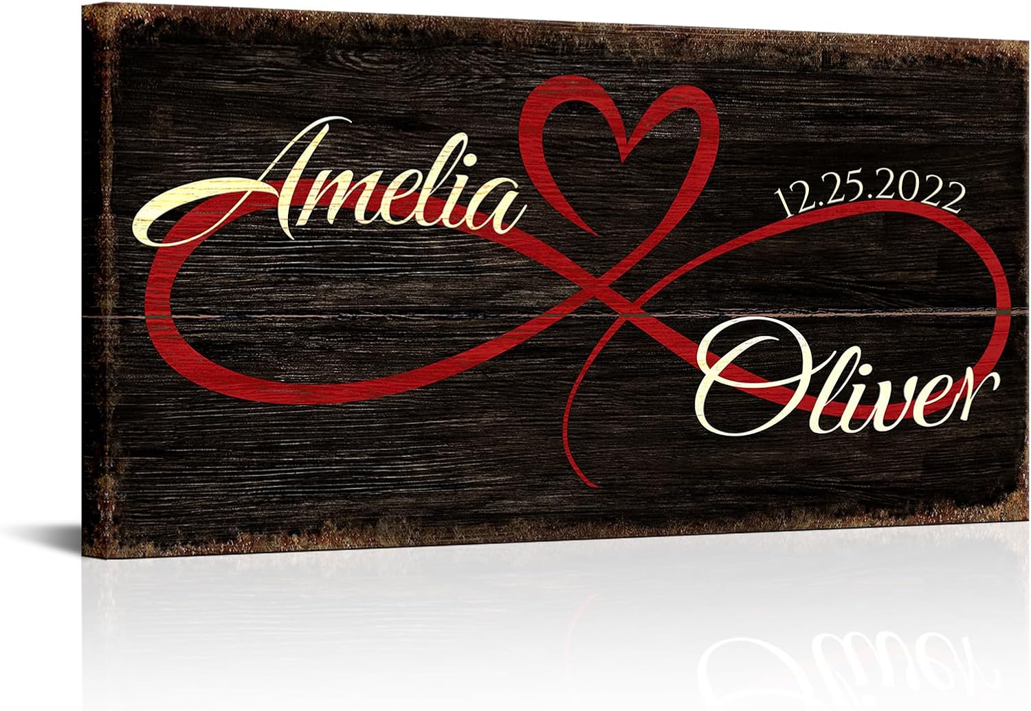 iLOOKLiKE Personalized Gifts for Couples Infinity Heart Canvas Prints Custom Couple'S Names and Special Date Wall Art Home Decor Framed for Him Her Wife Husband Anniversary Wedding Engagement