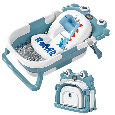 Collapsible Baby Bathtub for Newborns with Thermometer and Soft Floating