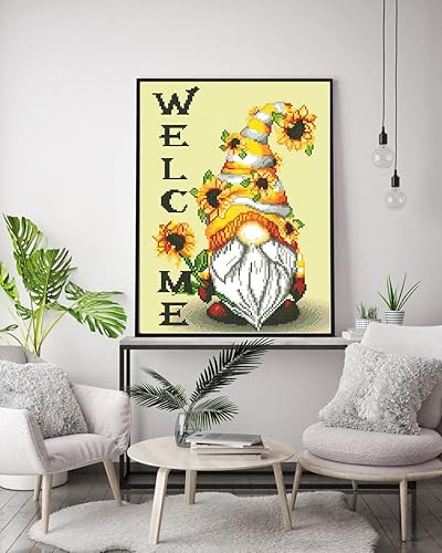 Miniatura 2 de Kits de punto de cruz con estampado de gnomo, kits de punto de cruz para principiantes, adultos, patrones de girasol, dimensiones, kits de bordado,