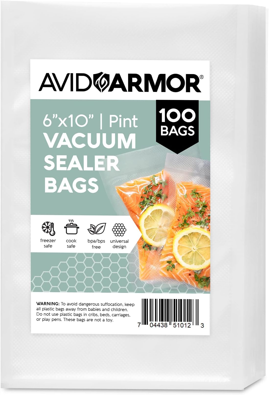 Avid Armor Food Vacuum Sealer Bags โ 100-Pack, 6x10โ Pint Freezer Bags