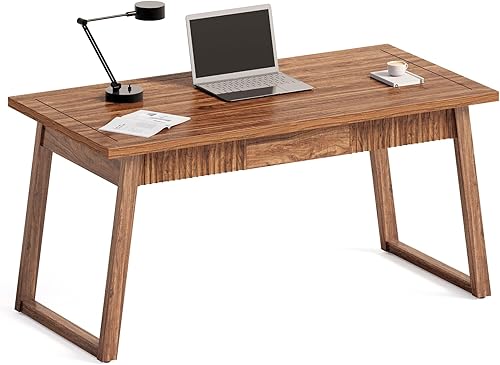 LITTLE TREE Escritorio de oficina en casa de 55 pulgadas con cajón, mesa de estudio simple de madera de estilo minimalista moderno, escritorio