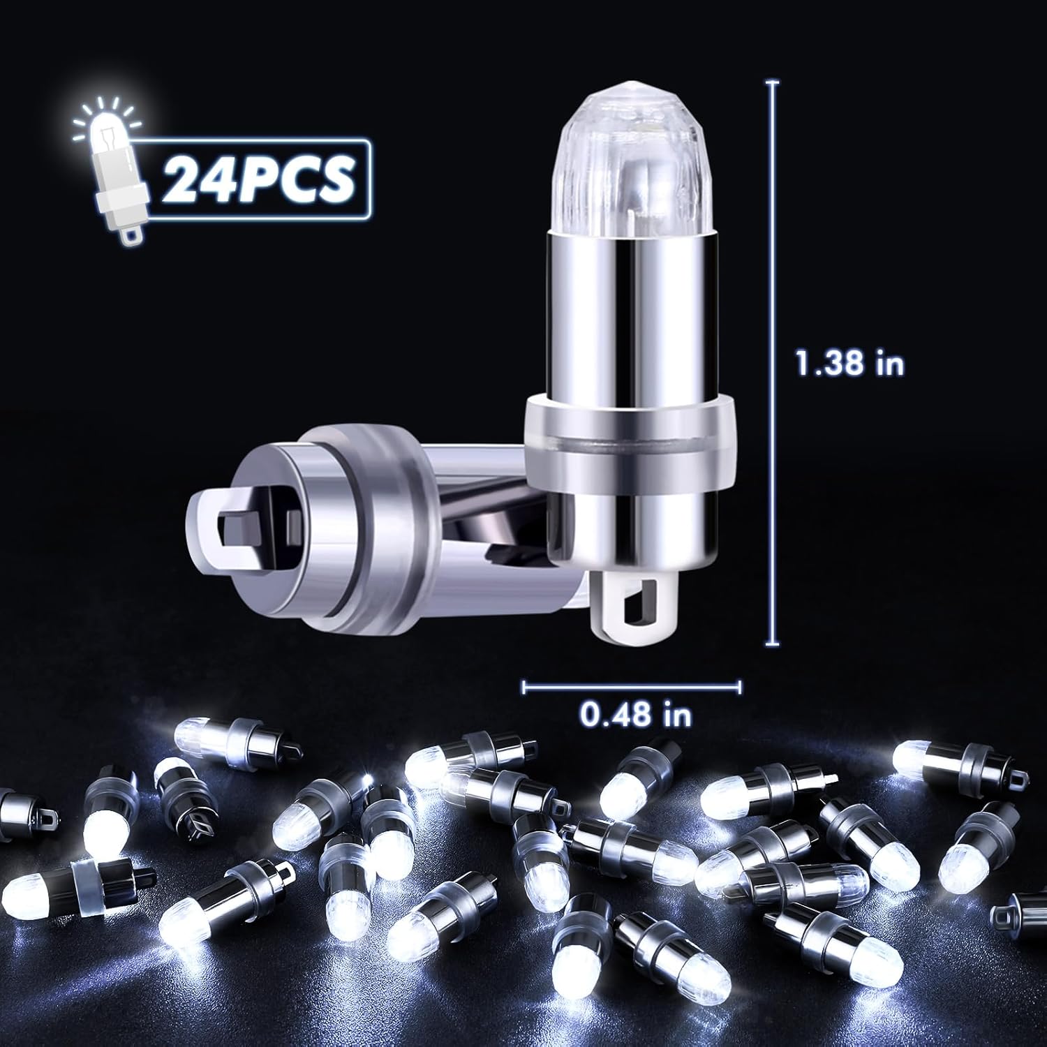 LIHAO 24x Battery Operated LED Party Lights Bulbs for Paper Lantern Balloons Party Decoration, Waterproof - White