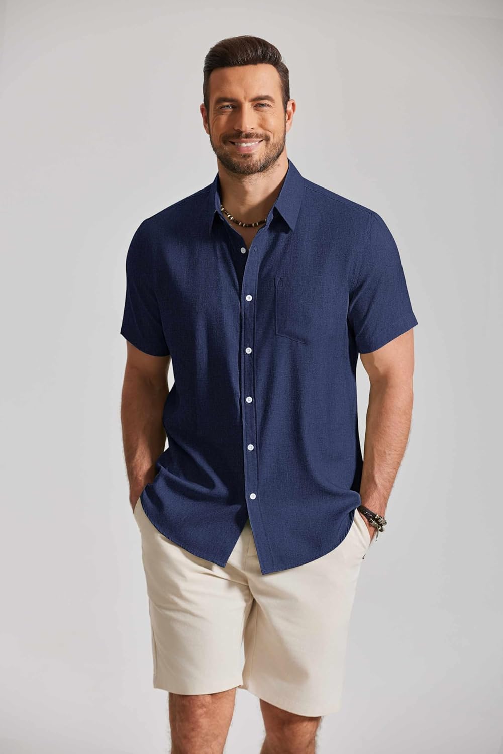 COOFANDY Mens Button Down Shirt Short Sleeve Casual Shirts Summer Beach Textured Shirts with Pocket - Image 7