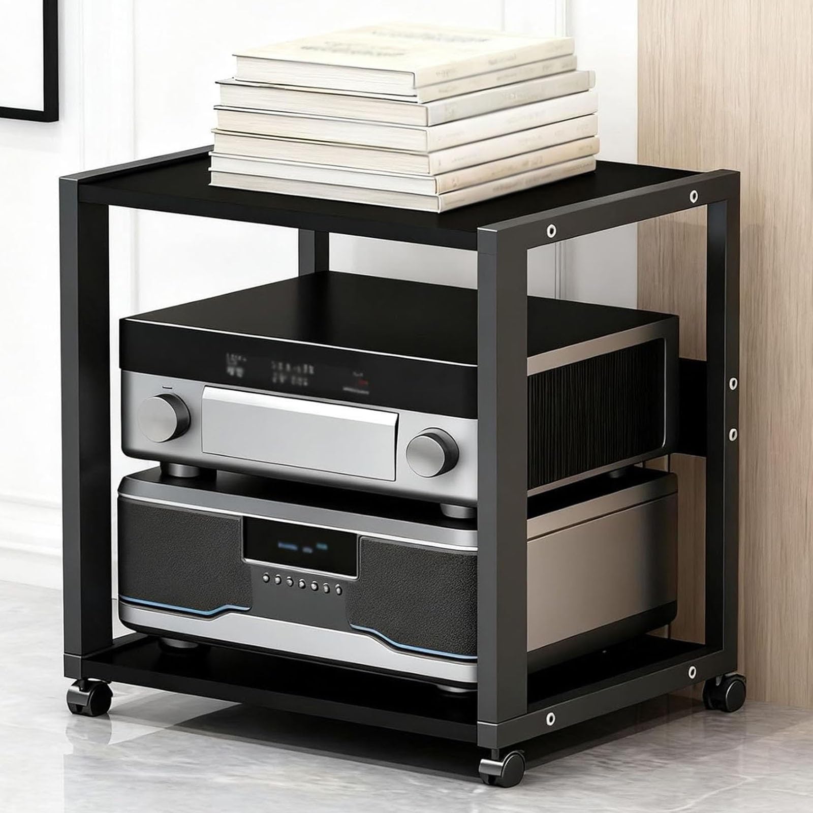 Mueble HiFi con 2/3 Niveles, Soporte Multimedia AV con Estantes Ajustables Y Ruedas, Rack Audio para Sala De Estar, Mueble para Equipo HiFi(Style 1)