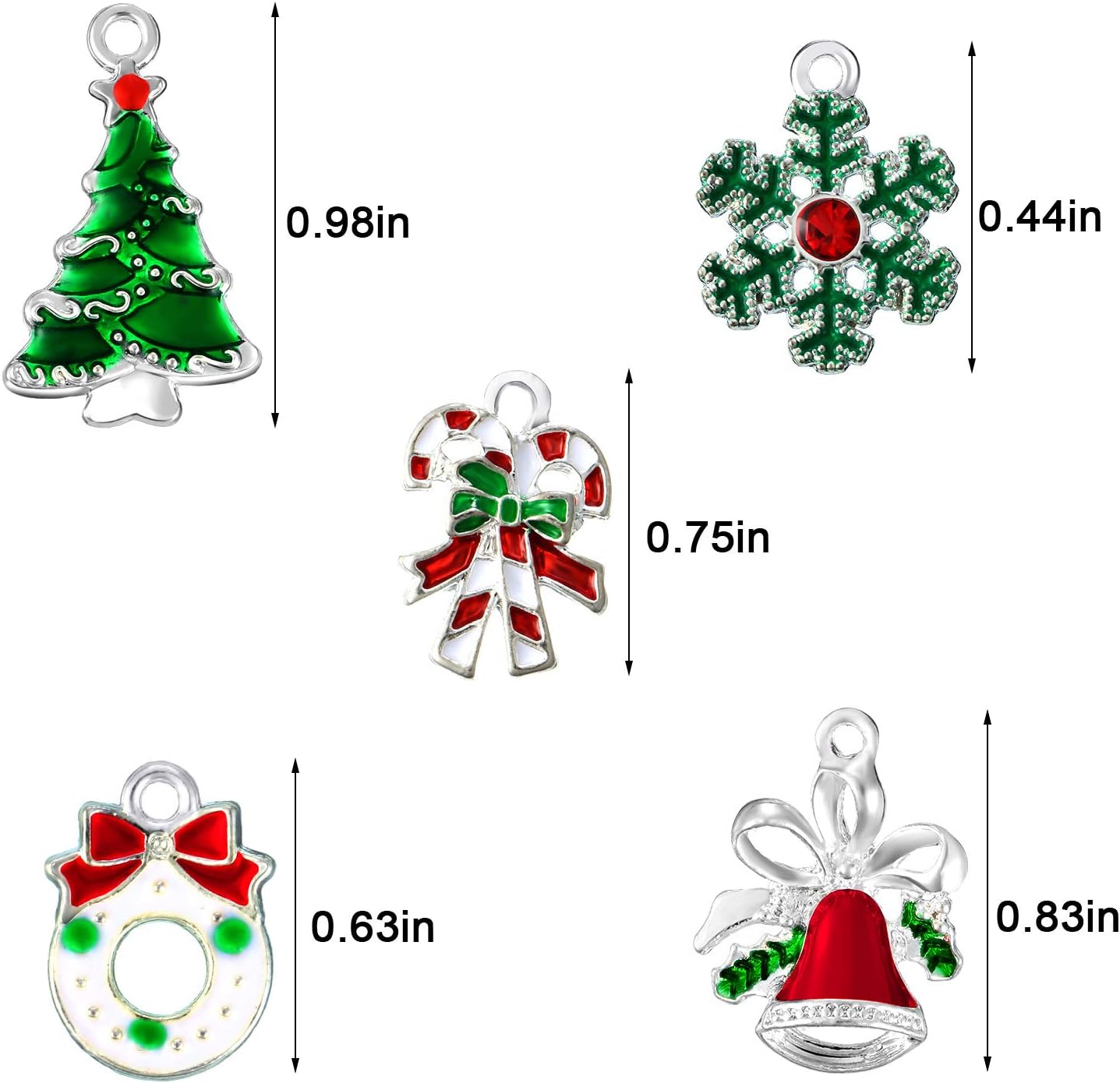 Hicarer 50 Pieces Christmas Charms for Jewelry Making, Enamel Christmas Tree Charms Assorted Silver Xmas Pendants for Crafts Bracelets Necklace Earrings DIY Making Accessories - Image 6
