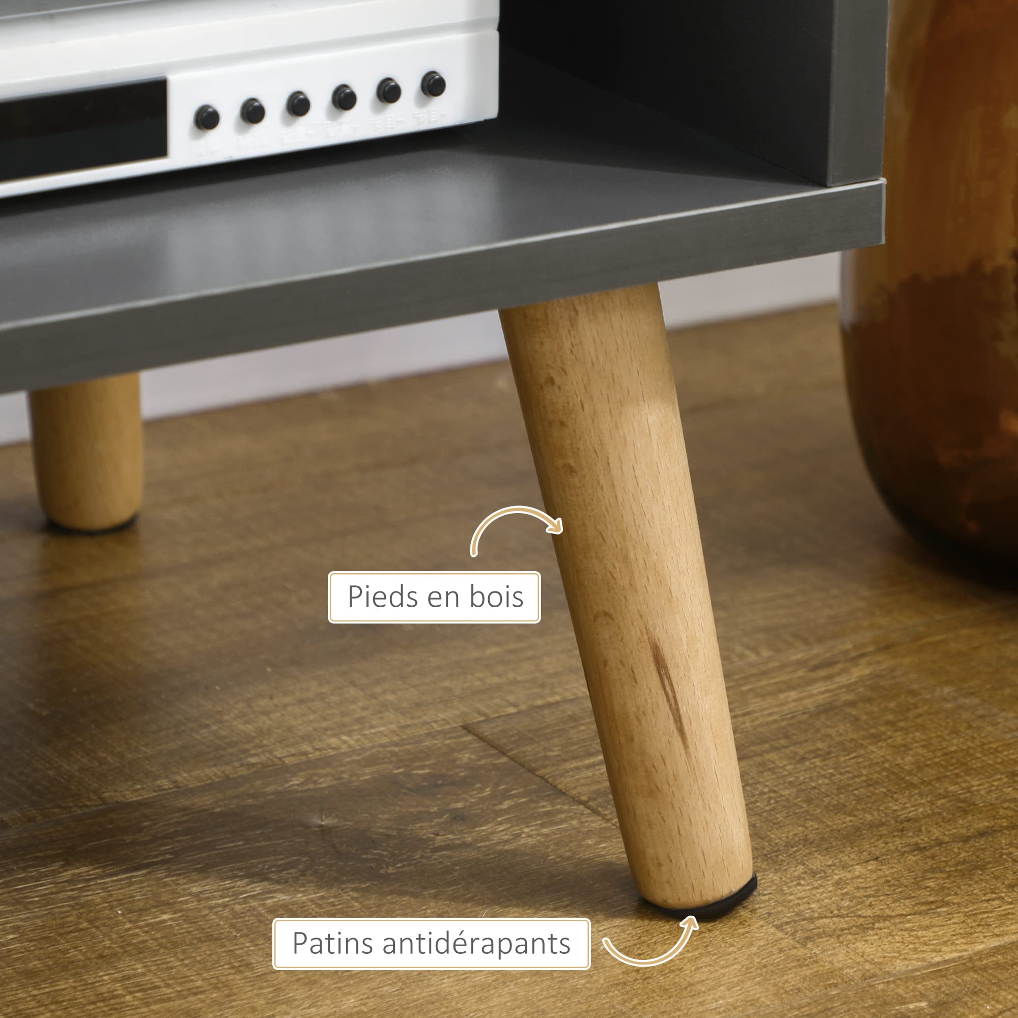 HOMCOM Meuble TV Design Scandinave 55 Pouces 150 x 35 x 45 cm Gris Foncé