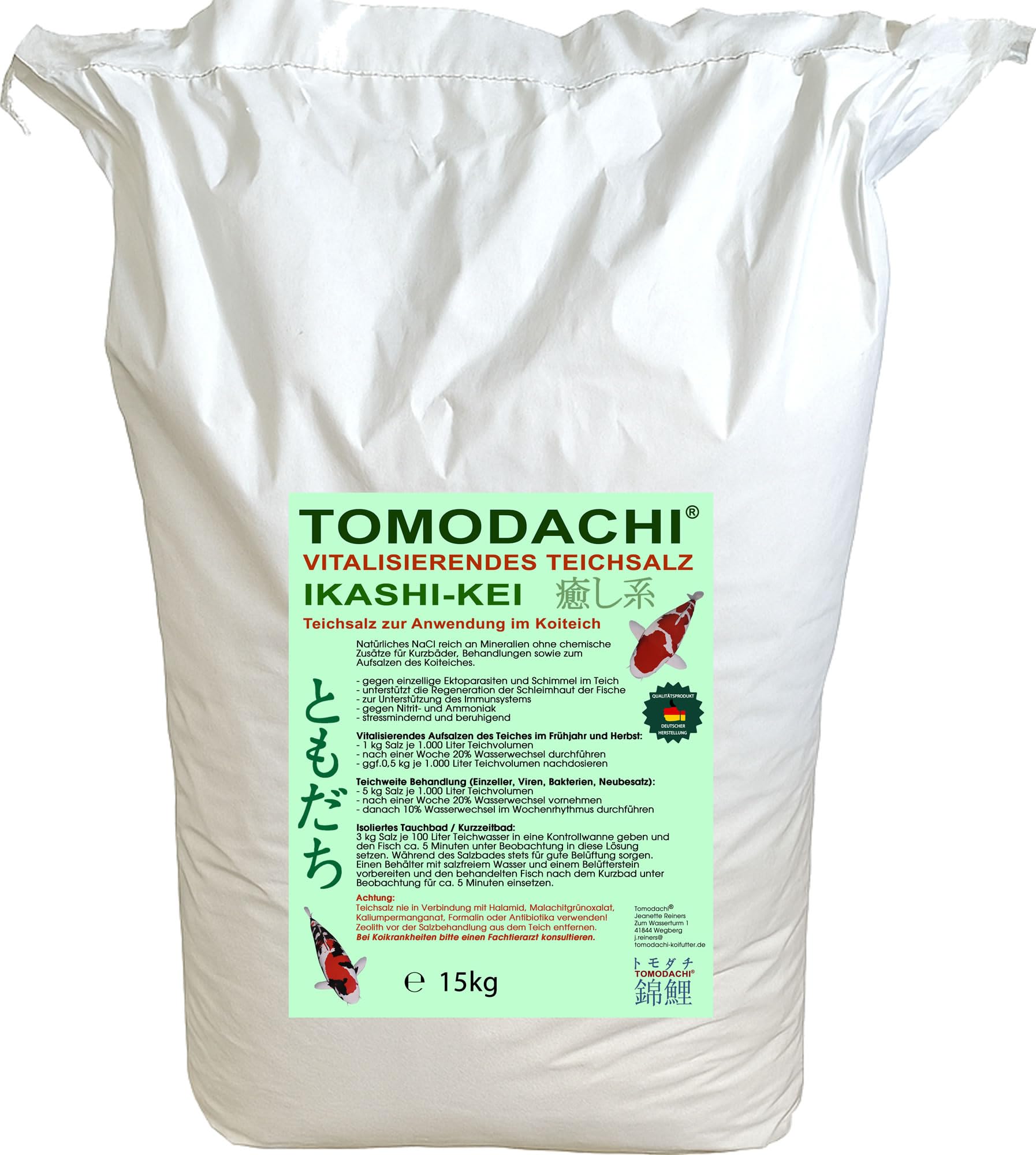 Teichsalz Koiteich vitalisierendes Natursalz gegen Nitrit Ammoniak Stress bei Koi teichweite Behandlung oder Kurzzeitbad 15kg Sack